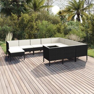 11 Piece Patio Lounge Set with Cushions Poly Rattan Black - 22.4 x 27.2 x 27.2-AB