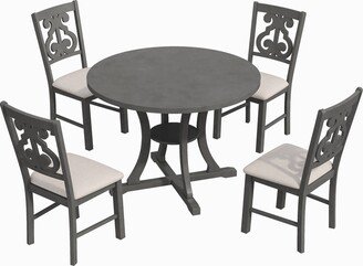 5-Piece Round Dining Table and Chair Set with Storage Shelf