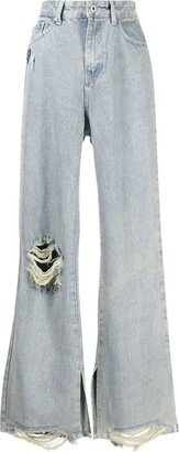 Musium Div. Distressed Logo-Patch Flared Jeans