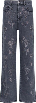 Floral Printed Flared Jeans
