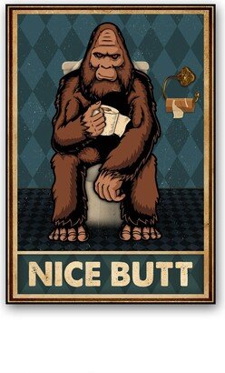 Bigfoot Nice Butt Vintage Poster, Funny Sasquatch Napkins Bathroom Poster Tho155