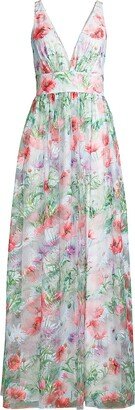 Liv Foster Floral-Print Embroidered Mesh Maxi Dress