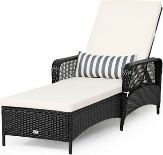 PE Rattan Armrest Chaise Lounge Chair with Adjustable Pillow - 79'' x 29'' x 40''