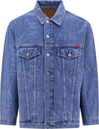 Graphic-Printed Buttoned Denim Jacket-AA