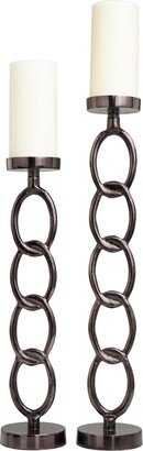 Aluminum Chain Link Geometric Candle Holder 23 and 19 H, Set of 2