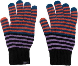 Striped Ribbed-Knit Wool Gloves