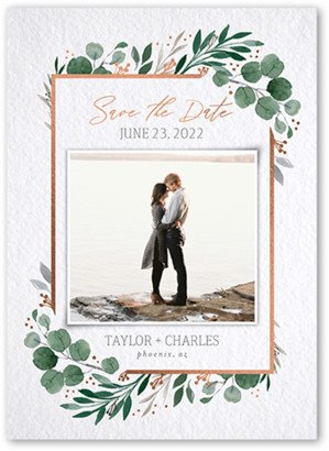 Save The Date Cards: Brushed Botanic Save The Date, Green, 5X7, Matte, Signature Smooth Cardstock, Square