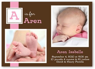 Birth Announcements: Dainty Denote Pink Birth Announcement, Brown, Matte, Signature Smooth Cardstock, Square