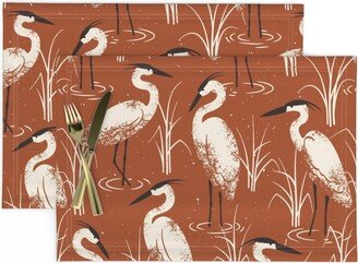 Herons Placemats | Set Of 2 - On Warm Red By Adehoidar Birds Water Marsh Wetlands Nature White Cloth Spoonflower