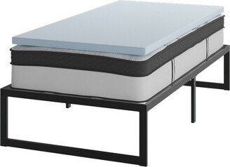 Emma and Oliver Complete Twin Bed Set: 14 Black Metal Platform Frame; 12 Hybrid Pocket Spring Mattress in a Box and 2 Cool Gel Memory Foam Topper