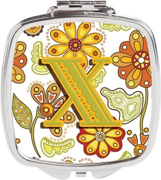 CJ2003-XSCM Letter x Floral Mustard & Green Compact Mirror