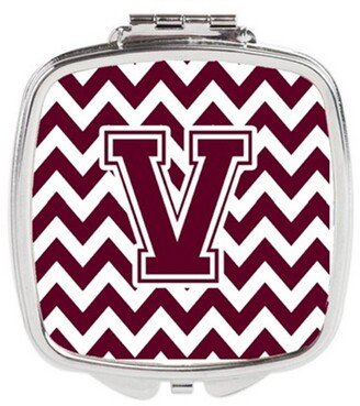 CJ1051-VSCM Letter V Chevron Maroon & White Compact Mirror, 3 x 0.3 x 2.75 in.