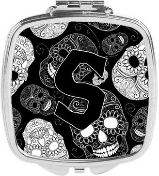 CJ2008-SSCM Letter S Day of the Dead Skulls Black Compact Mirror