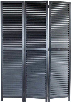 Transitional Wooden Screen with 3 Panels and Shutter Design, Black