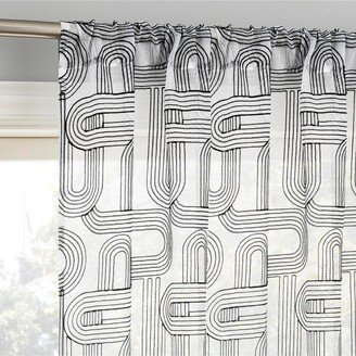 No. 918 Kaz Embroidered Retro Curves Sheer Rod Pocket Curtain Panel - Black/white