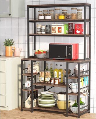 BLUEBELL 5 Tiers Kitchen Bakers Rack with Storage Shelves, Microwave Oven Organizer Stand, Black Rustic Brown