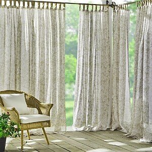 Verena Floral Indoor/Outdoor Sheer Adhesive Loop Tab Top Window Curtain Panel, 52 x 95