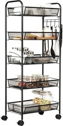 5 Tier Mesh Rolling File Utility Cart Storage Basket - 17 x 10 x 41''