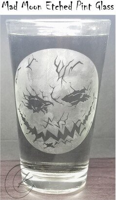 Mad King Moon Inspired Etched Pint Glass - Halloween Themed Creepy Cute Beer 16Oz Clear Glassware