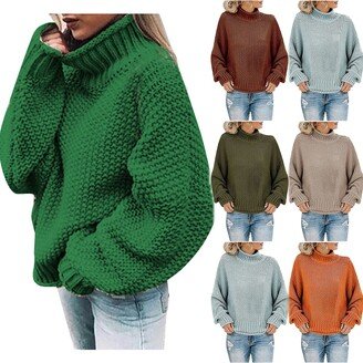 SMIDOW Women Black of Friday Deals Womens Turtleneck Sweaters Casual Solid Tops Knitting Batwing Sleeve Classic Pullovers Lightweight Cute Sweater Knit Sweater Green S