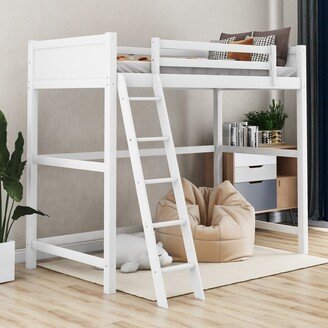 GEROJO Solid Pine Twin Size Loft Bed with Ladder & Slats & Guardrails, No Box Spring