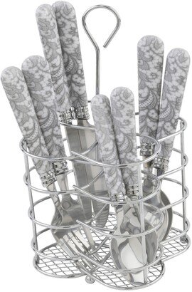 Bistro Lace Overlay Stainless Steel 16 Piece Flatware Set, Service for 4 - Light Gray, White