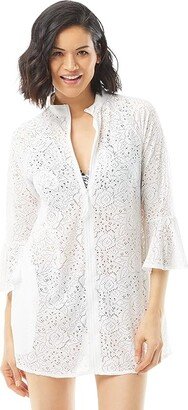 BEACH HOUSE Crochet Soleil Vanessa Zip Front Cover-Up Short Dress (White) Women's Swimwear