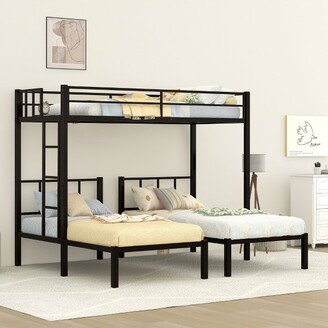 Twin over Twin Metal Triple Bunk Bed with Ladder, Black