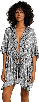Oasis Tile Front Tie Kimono (Black/White) Women's Swimwear