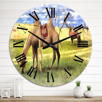 Designart 'Camels Grazing In The Grass' Country wall clock