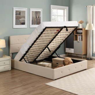 Tiramisubest Queen Upholstered Platform Storage Bed with Storage