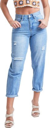 Womens Junior Dream High-Rise Balloon Fit Rolled Cuff Ankle Jean