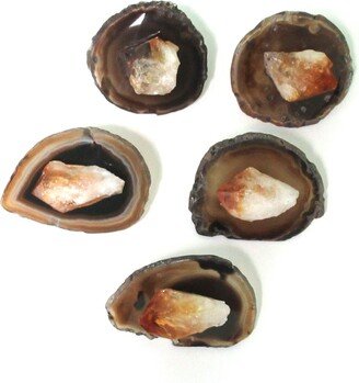 One | 1 Knob - Large Brown Agate Juxtaposed Natural Sparkling Citrine Point Home Décor