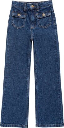 Stretch cotton denim wide jeans