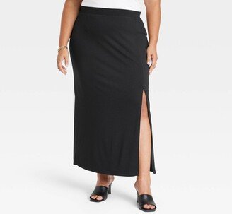 Women's Zip Slip Ponte Maxi A-Line Skirt Black