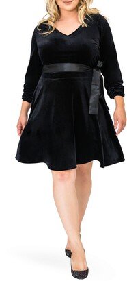 Millie V-Neck Stretch Velvet Fit & Flare Dress