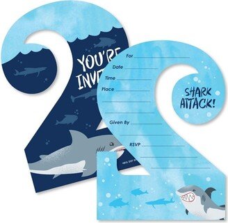 Big Dot of Happiness 2nd Birthday Shark Zone - Shaped Fill-in Invites - Jawsome Second Birthday Party Invitation Cards with Envelopes - Set of 12