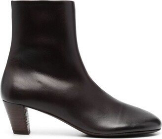 Round-Toe Leather Ankle Boots