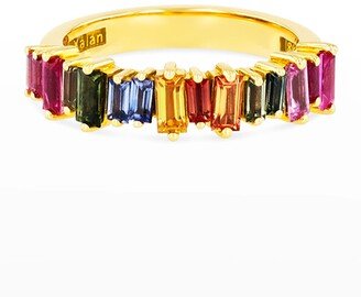 18k Rainbow Sapphire Baguette Half-Band Ring Size 4-8