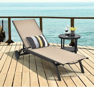 Outdoor Patio Lounge Chair Chaise Reclining Aluminum Fabric Adjustable Brown