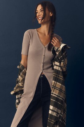 T.La Short-Sleeve Rib Duster Cardigan Sweater