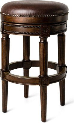 Maven Lane Pullman Backless Swivel Kitchen Bar Stool, Dark Walnut Finish w/ Vegan Leather