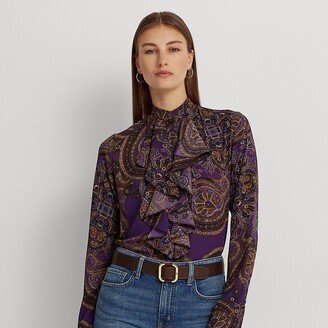 Ralph Lauren Paisley Ruffle-Trim Georgette Shirt