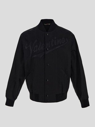 Buttoned Long-Sleeved Bomber Jacket-AE