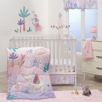 Elephant Dreams 3-Piece Pink Nursery Baby Crib Bedding Set