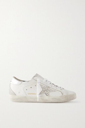 Super-star Embellished Distressed Suede-trimmed Leather Sneakers - White