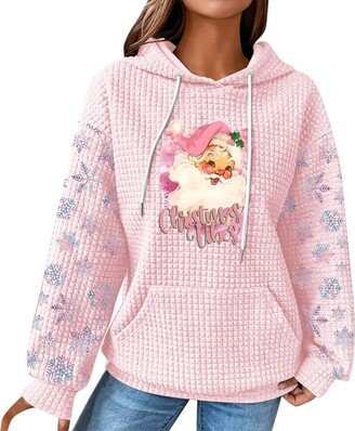 Generic Women's Christmas Printed Hooded Sweatshirt Top Long Women (a-Pink