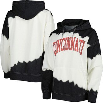 Women's Gameday Couture White, Black Distressed Cincinnati Bearcats For the Fun Double Dip-Dyed Pullover Hoodie - White, Black