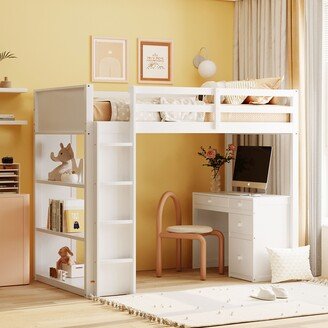 RASOO Twin Size Loft Bed with Drawers, Desk, and Shelves for Storage and Functionality