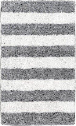 21x34 Striped Washable Bath Rug Platinum Gray/White